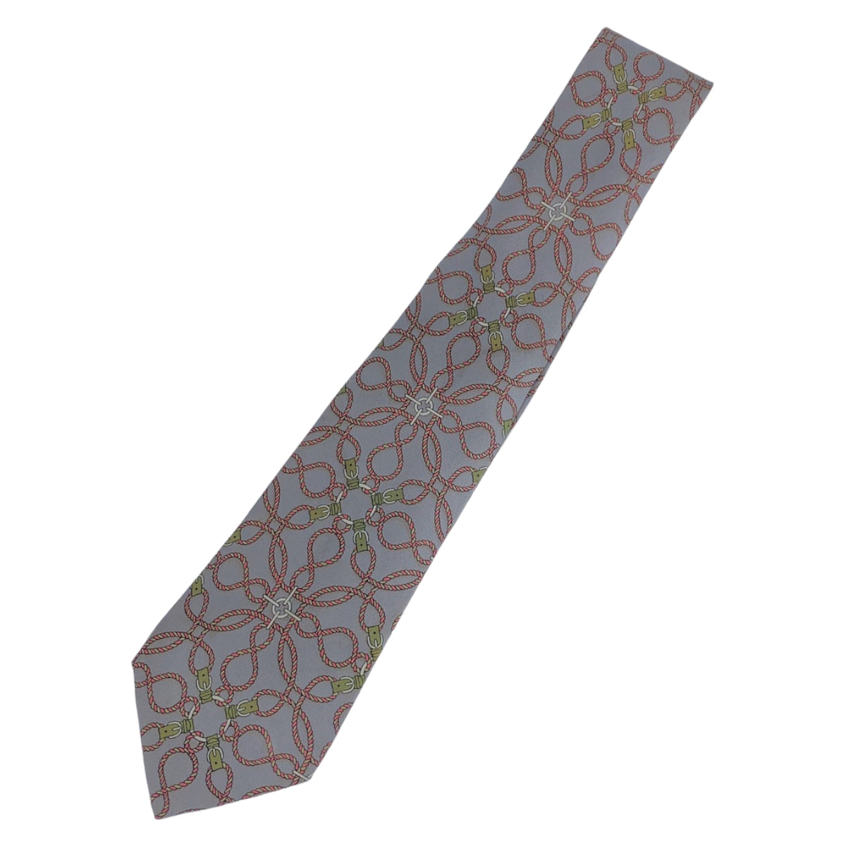 12721
 HERMES Hermes all-over pattern grey pink multicolor silk tie 9cm tip for men