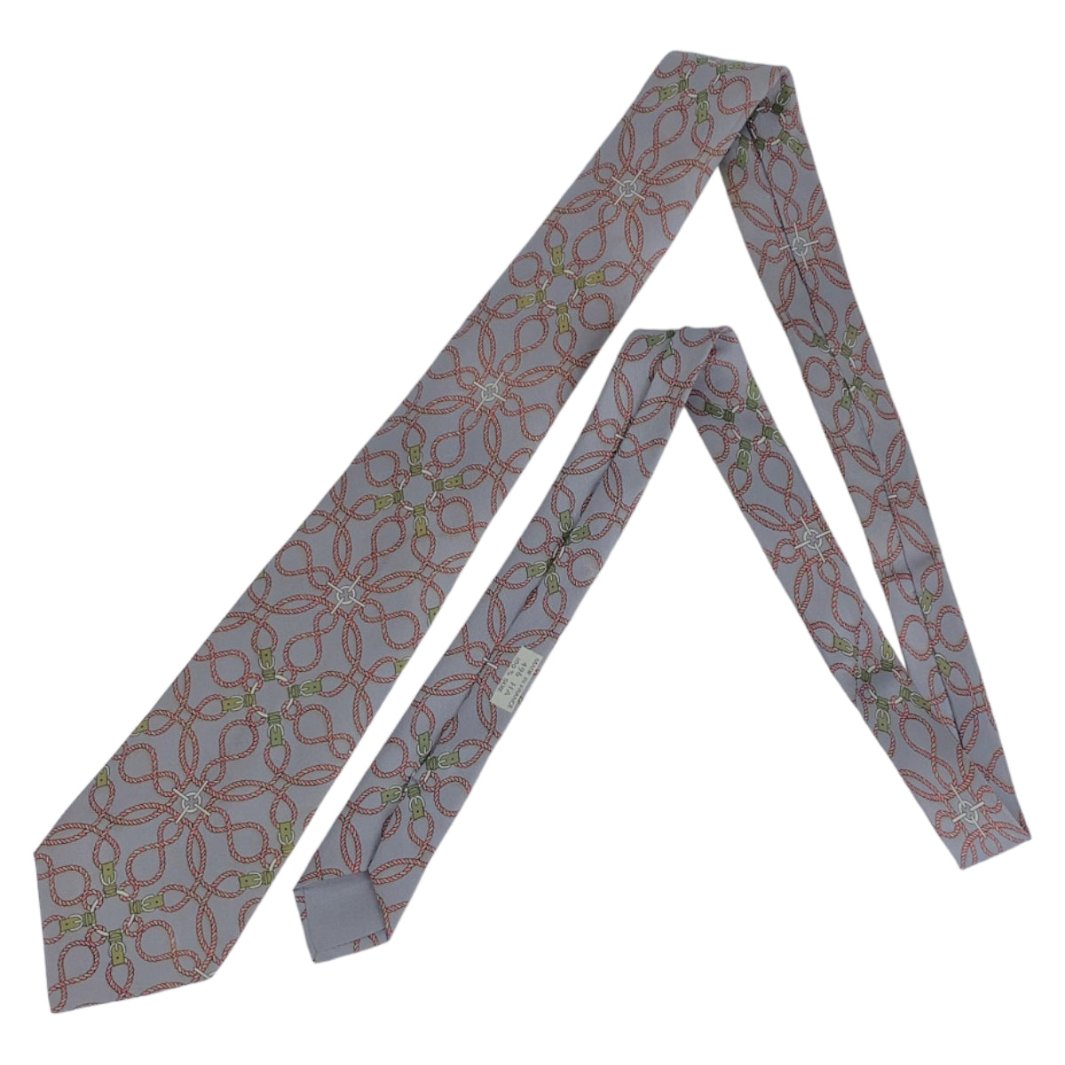 12721
HERMES エルメス 総柄 グレー ピンク マルチカラー シルク ネクタイ 剣先9cm  メンズ AB5
