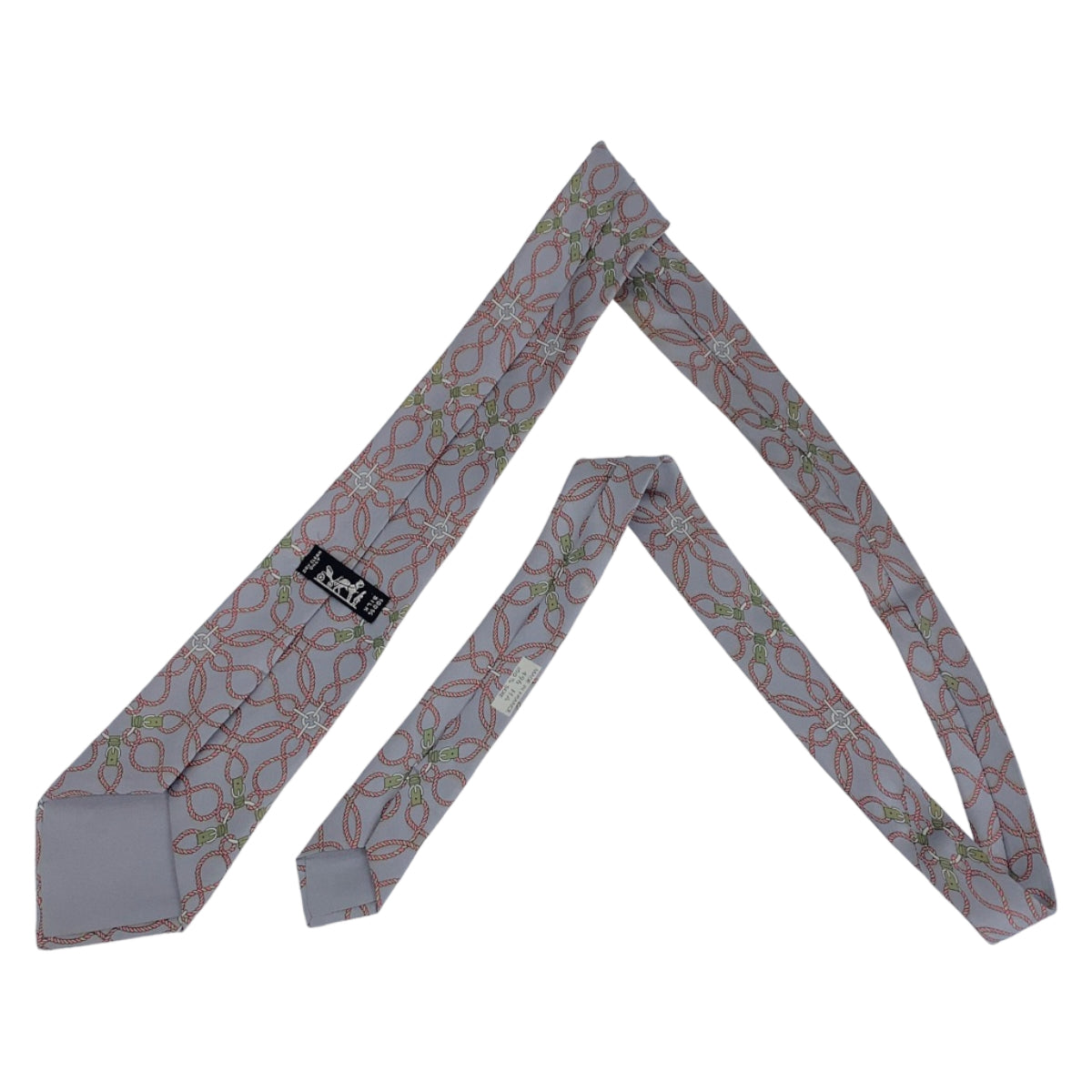 12721
HERMES エルメス 総柄 グレー ピンク マルチカラー シルク ネクタイ 剣先9cm  メンズ AB5