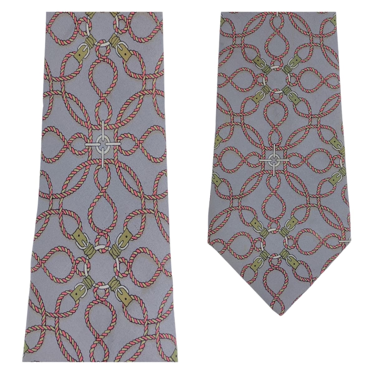 12721
 HERMES Hermes all-over pattern grey pink multicolor silk tie 9cm tip for men