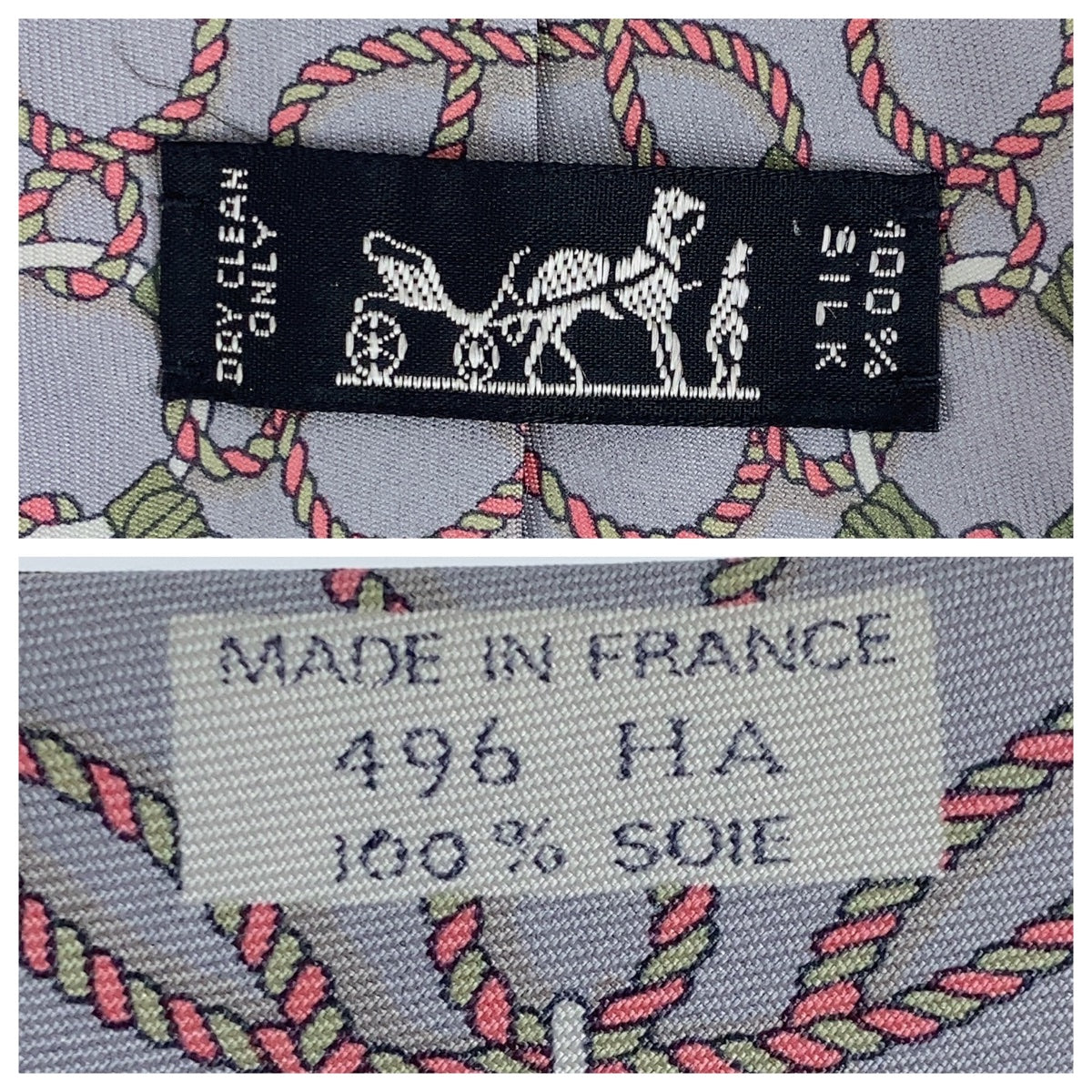 12721
HERMES エルメス 総柄 グレー ピンク マルチカラー シルク ネクタイ 剣先9cm  メンズ AB5