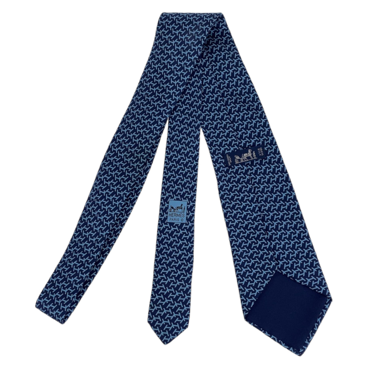 HERMES エルメス H柄 ブルー 青 ライトブルー 水色 シルク ネクタイ レギュラータイ  メンズ