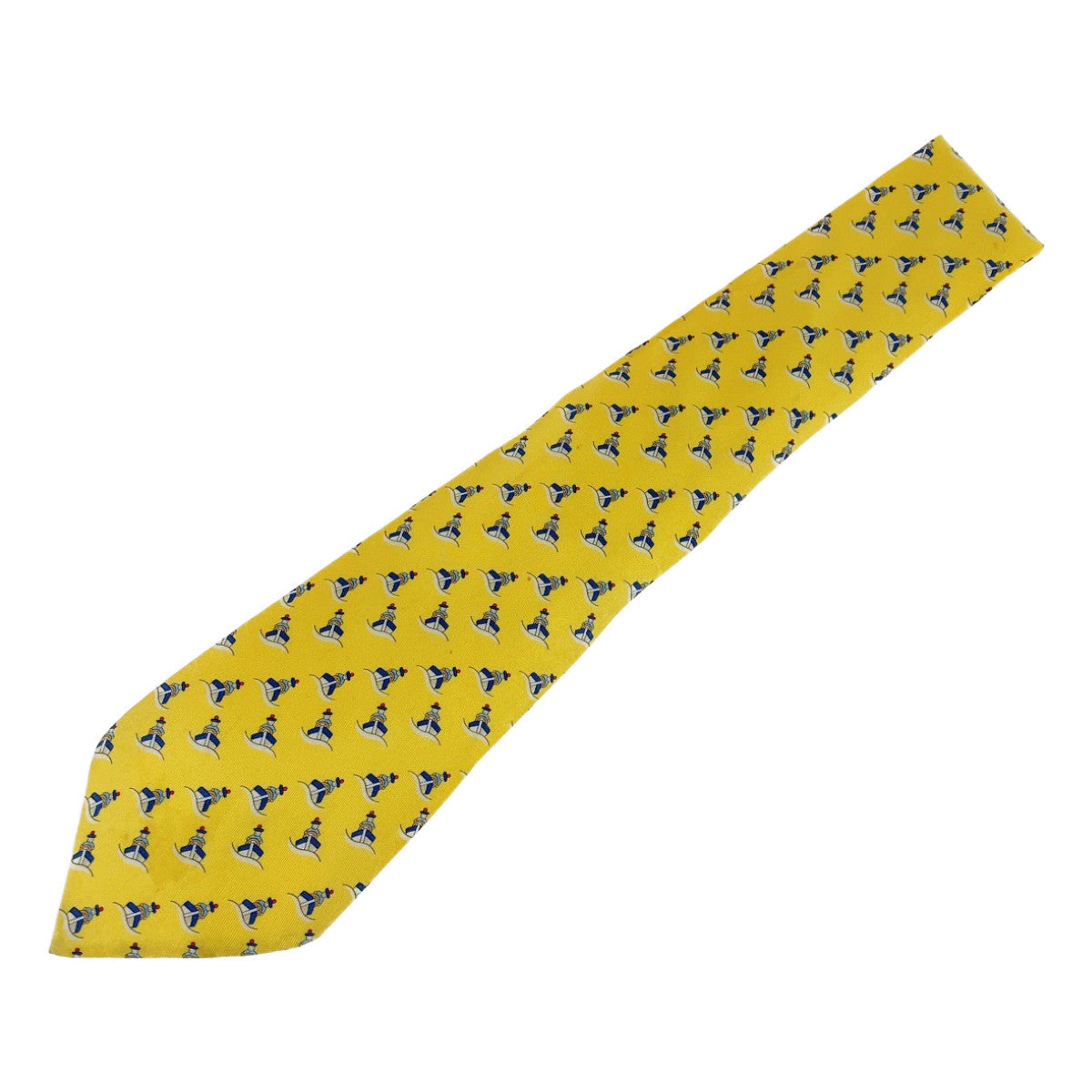 12747
 HERMES Ship Pattern Yellow Silk Tie for Men with 9cm Tip