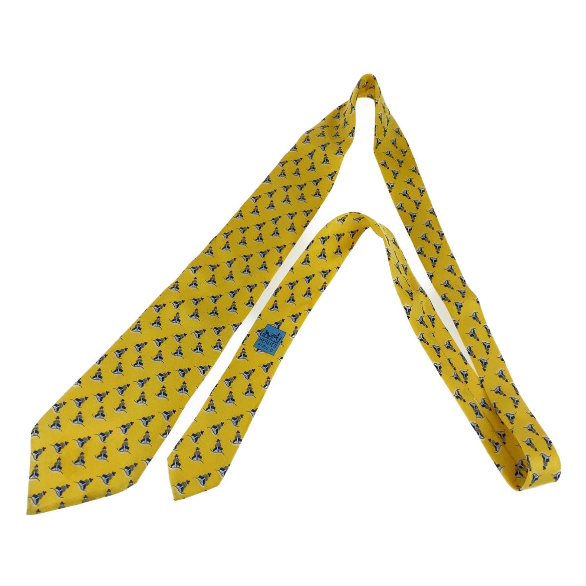 12747
 HERMES Ship Pattern Yellow Silk Tie for Men with 9cm Tip