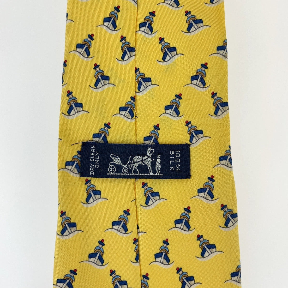 12747
 HERMES Ship Pattern Yellow Silk Tie for Men with 9cm Tip