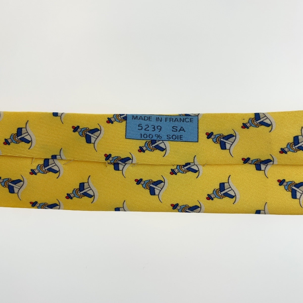 12747
 HERMES Ship Pattern Yellow Silk Tie for Men with 9cm Tip