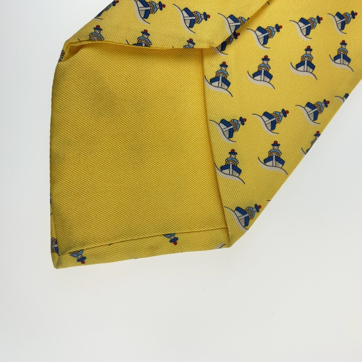 12747
 HERMES Ship Pattern Yellow Silk Tie for Men with 9cm Tip