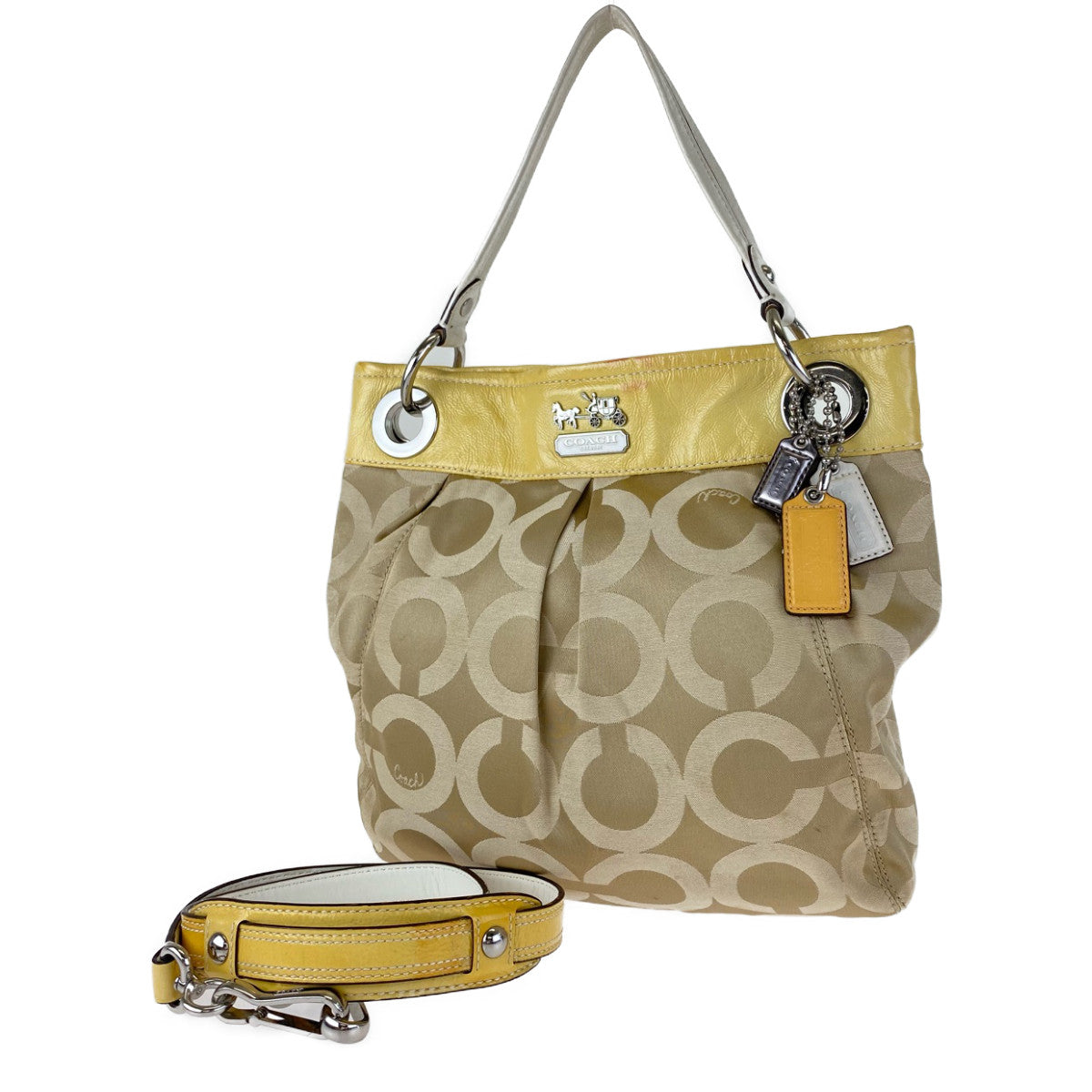 12743
COACH コーチ オプアート 2way 斜め掛け可能 ベージュ キャンバス / エナメル A1069-14579 ホーボー ショルダーバッグ ハンドバッグ  レディース AB5