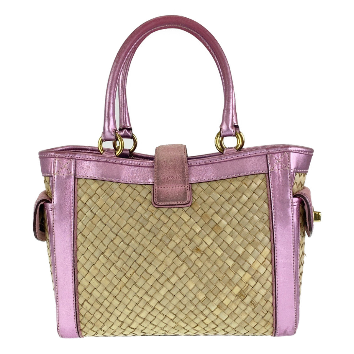 COACH コーチ ボクシー ストロー トート かごバッグ ピンク ベージュ ストロー / レザー L04K-4419 トートバッグ ハンドバッグ かごバッグ  レディース