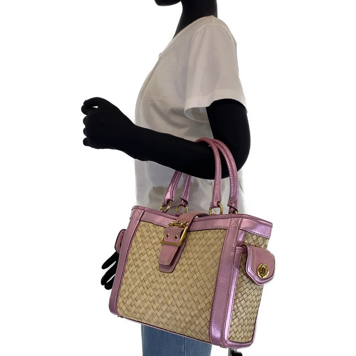 COACH コーチ ボクシー ストロー トート かごバッグ ピンク ベージュ ストロー / レザー L04K-4419 トートバッグ ハンドバッグ かごバッグ  レディース
