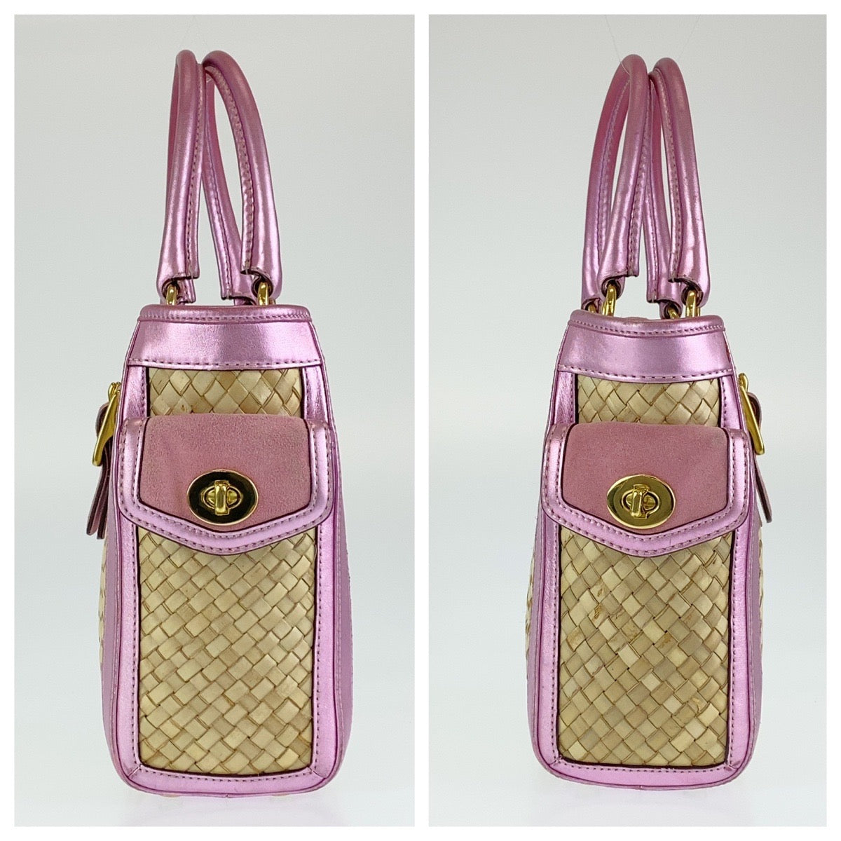 COACH コーチ ボクシー ストロー トート かごバッグ ピンク ベージュ ストロー / レザー L04K-4419 トートバッグ ハンドバッグ かごバッグ  レディース