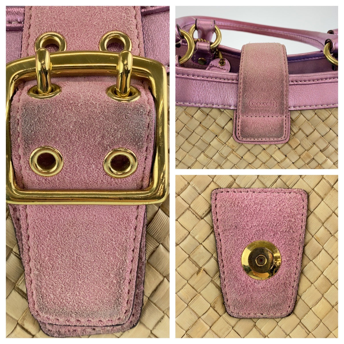 COACH コーチ ボクシー ストロー トート かごバッグ ピンク ベージュ ストロー / レザー L04K-4419 トートバッグ ハンドバッグ かごバッグ  レディース