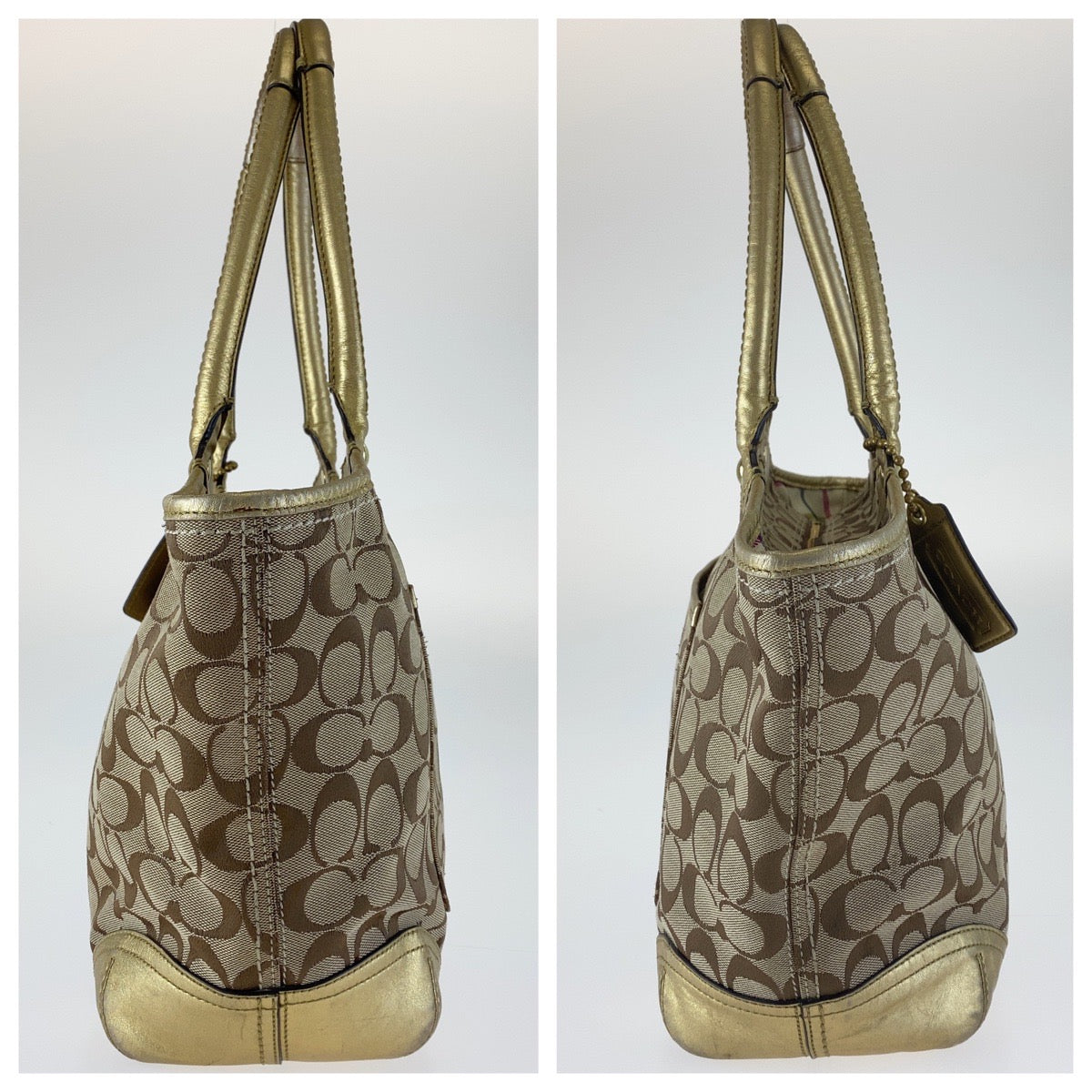 COACH コーチ シグネチャー ブリーカー ゴールド キャンバス トートバッグ 肩掛け  レディース