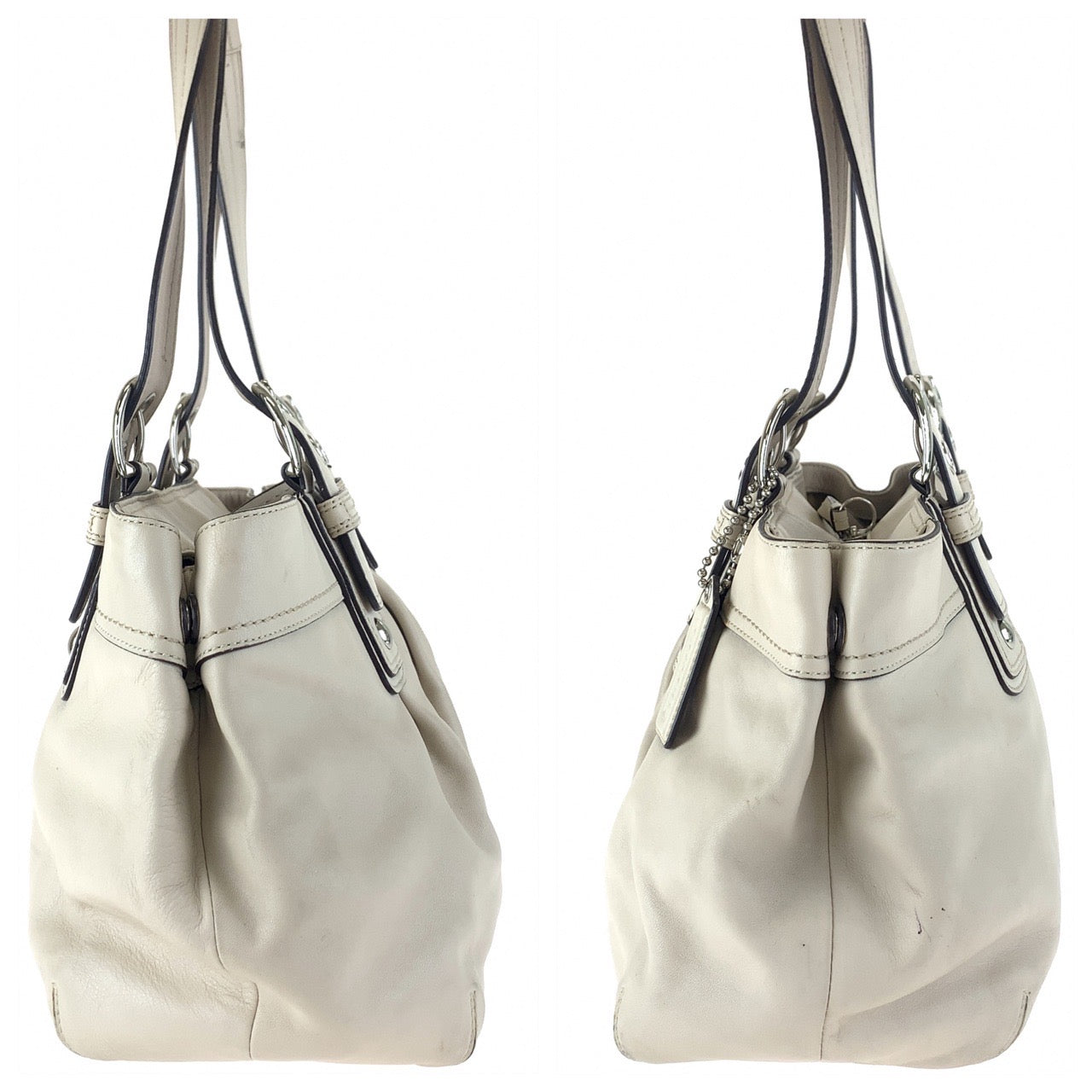 COACH コーチ ベージュ レザー トートバッグ ショルダーバッグ  レディース