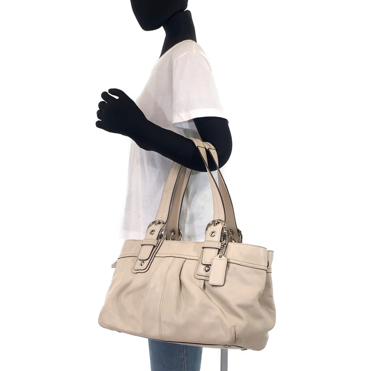 COACH コーチ ベージュ レザー トートバッグ ショルダーバッグ  レディース
