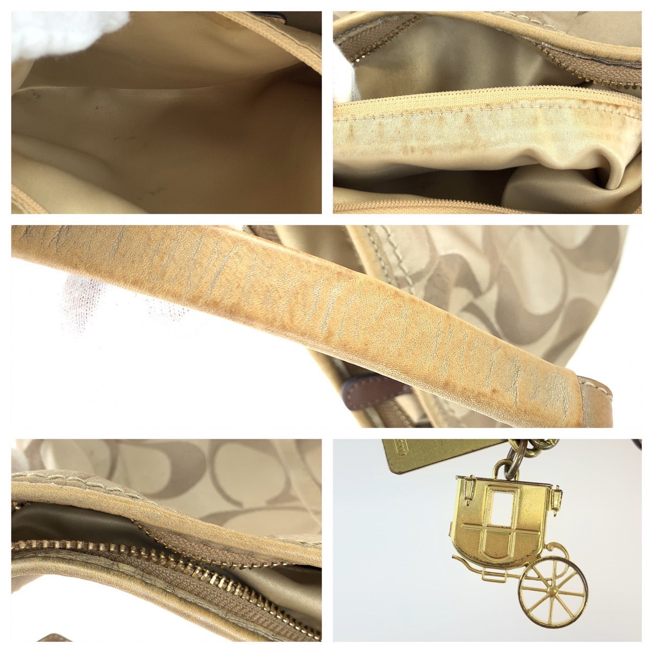 12735
COACH コーチ シグネチャー ゴールド ベージュ キャンバス / レザー 12675 ホーボー ショルダーバッグ  レディース B5