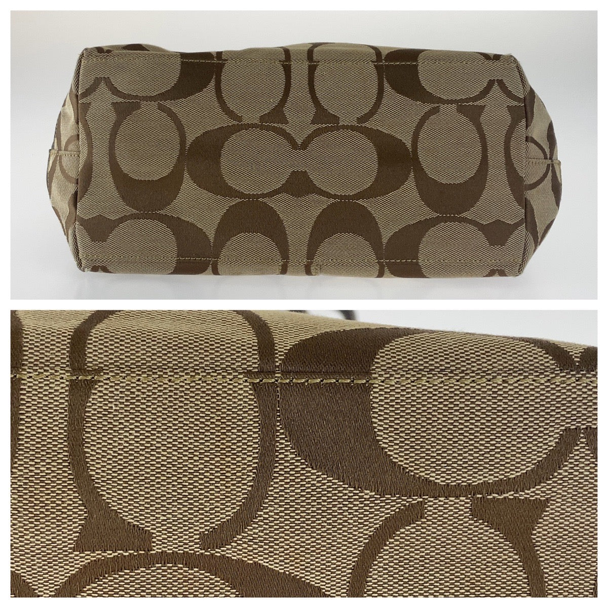 COACH コーチ シグネチャー ベージュ ブラウン レザー 肩がけショルダーバッグ トートバッグ  レディース
