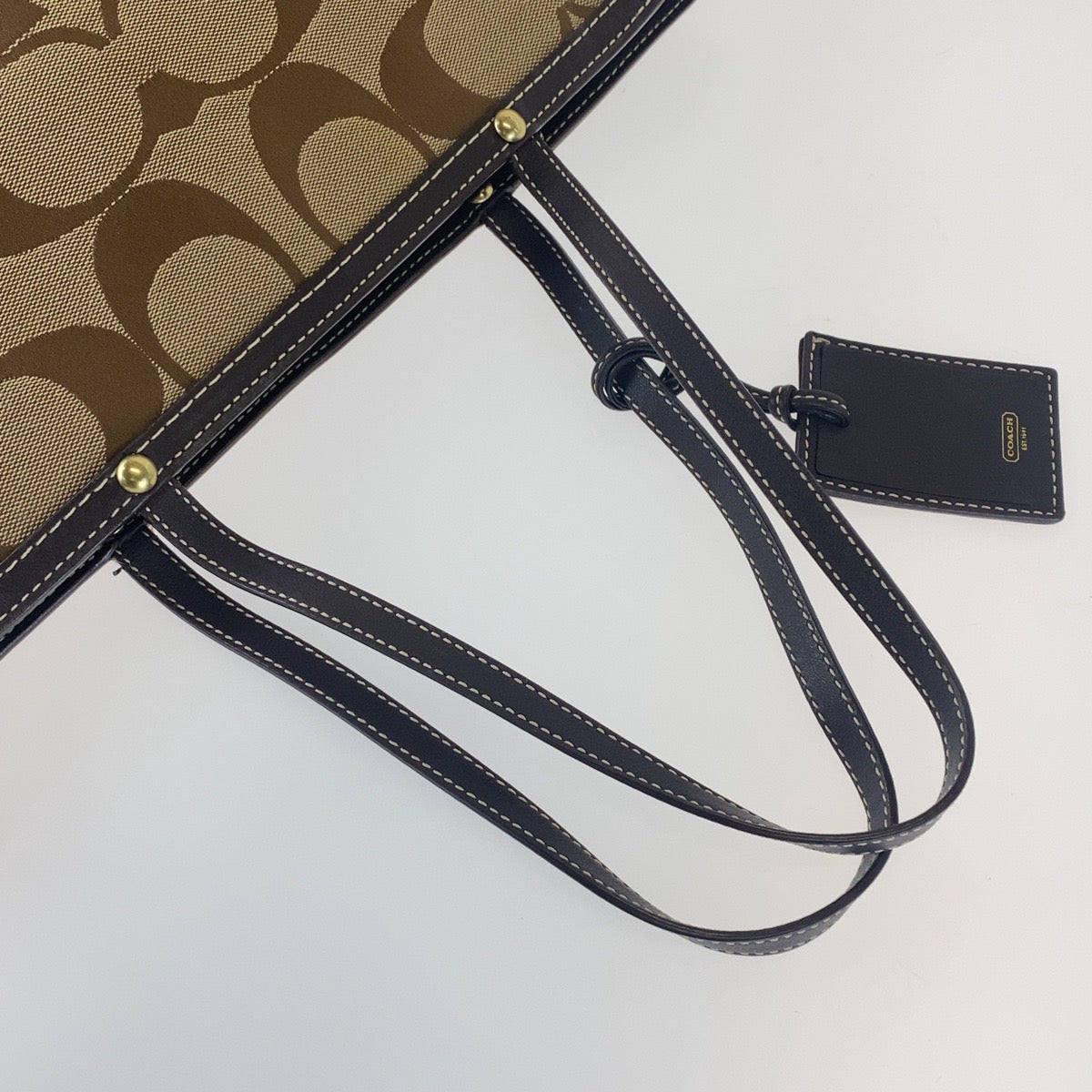 COACH コーチ シグネチャー ベージュ ブラウン レザー 肩がけショルダーバッグ トートバッグ  レディース
