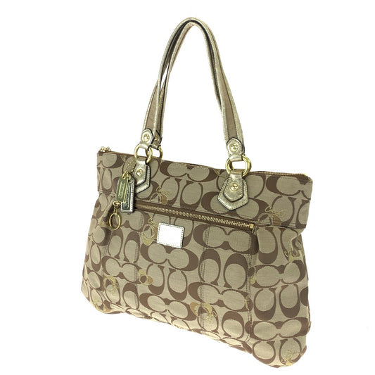 COACH コーチ シグネチャー ポピー ベージュ ブラウン 茶 ゴールド キャンバス F18711 トートバッグ ハンドバッグ  レディース
