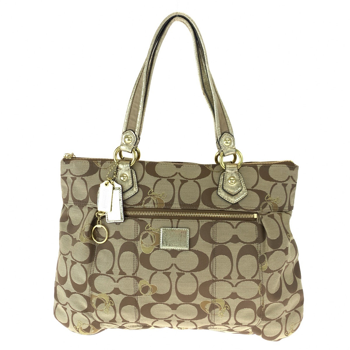 COACH コーチ シグネチャー ポピー ベージュ ブラウン 茶 ゴールド キャンバス F18711 トートバッグ ハンドバッグ  レディース