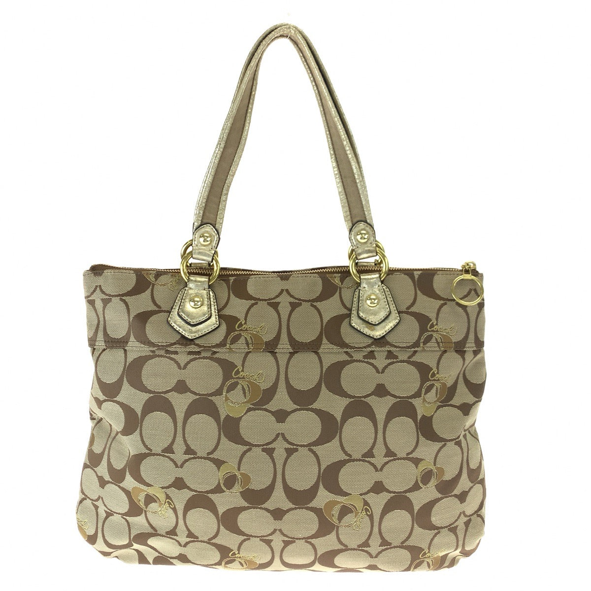 COACH コーチ シグネチャー ポピー ベージュ ブラウン 茶 ゴールド キャンバス F18711 トートバッグ ハンドバッグ  レディース