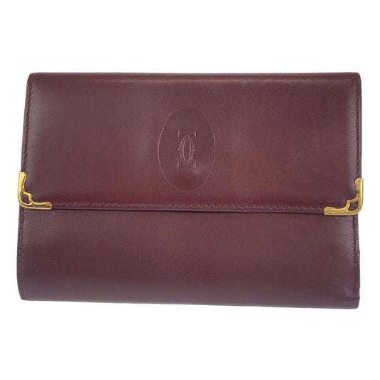 12677
CARTIER カルティエ ヴィンテージ マストライン ワインレッド ゴールド金具 レザー 折財布 コンパクトウォレット  レディース ABP5