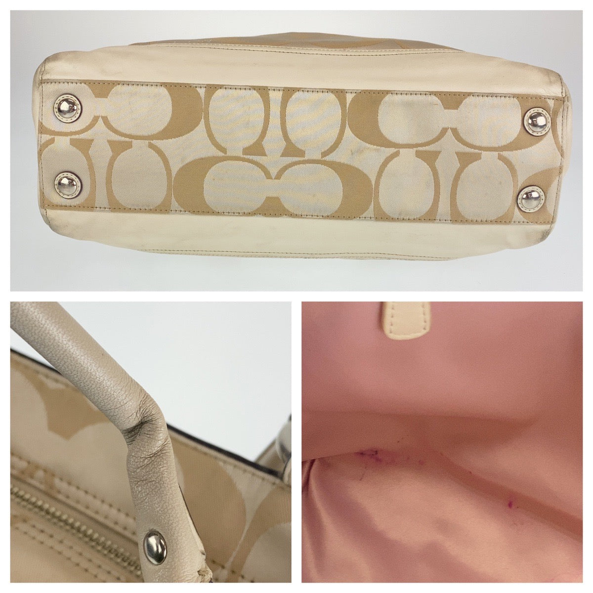 12736
COACH コーチ シグネチャー ベージュ ホワイト キャンバス / レザー トートバッグ ショルダーバッグ  レディース AB5