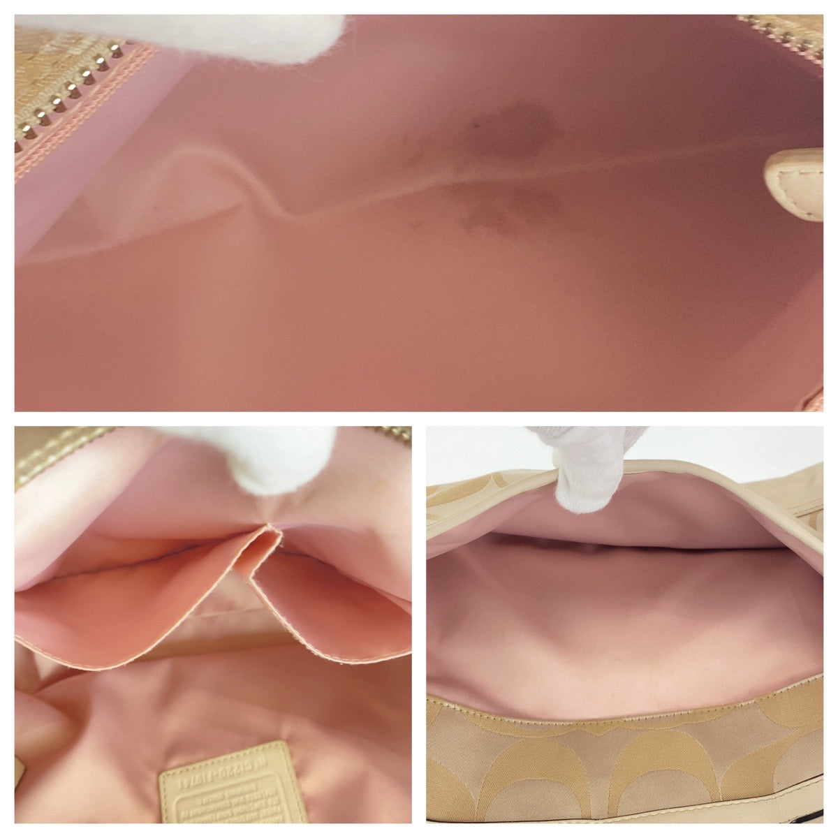 12736
COACH コーチ シグネチャー ベージュ ホワイト キャンバス / レザー トートバッグ ショルダーバッグ  レディース AB5