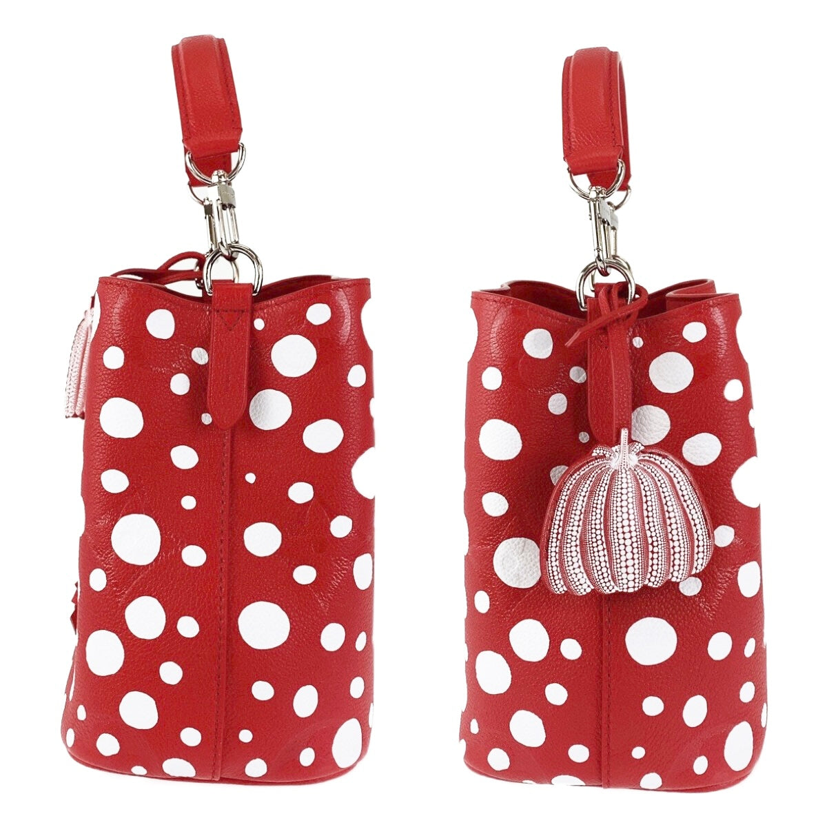 13629
 LOUIS VUITTON Louis Vuitton LV x YK NeoNoe BB Yayoi Kusama Japan Limited Edition Red Silver Hardware Leather M46413 2way Shoulder Bag Handbag Women's