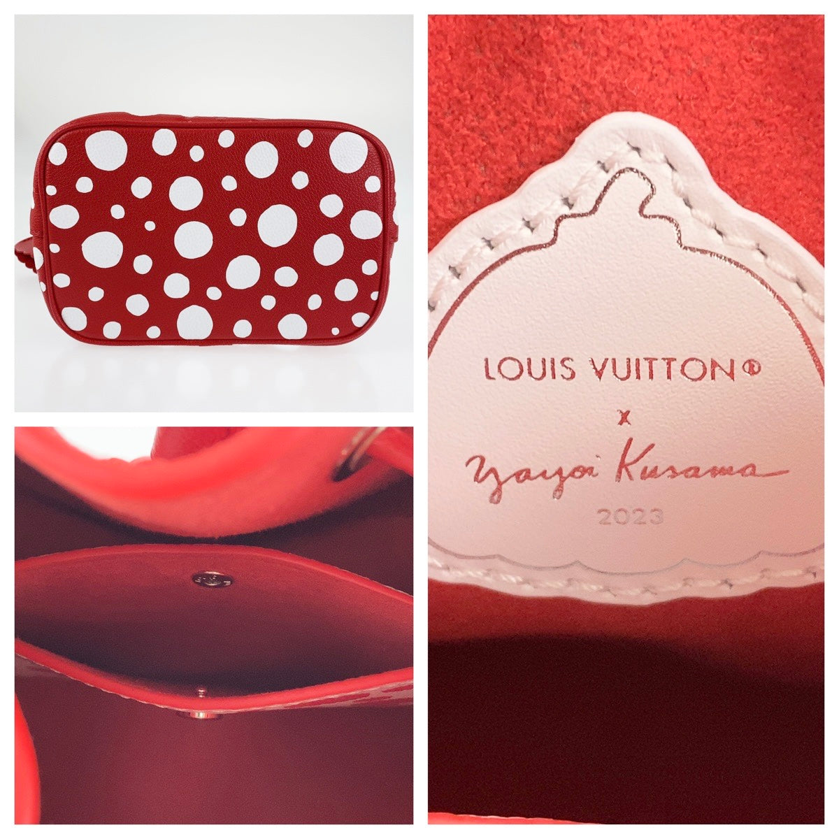 13629
 LOUIS VUITTON Louis Vuitton LV x YK NeoNoe BB Yayoi Kusama Japan Limited Edition Red Silver Hardware Leather M46413 2way Shoulder Bag Handbag Women's
