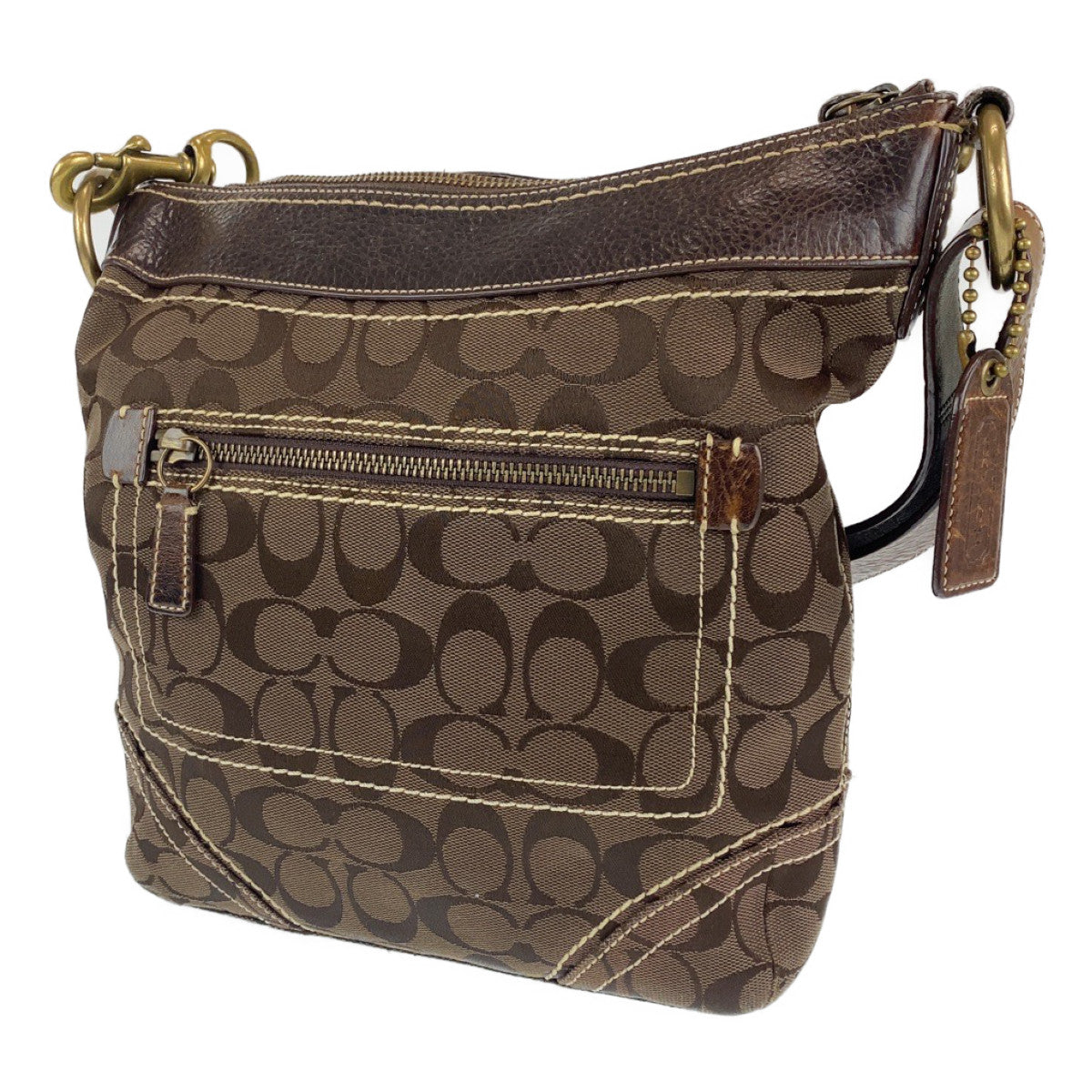 COACH コーチ シグネチャー ブラウン レザー ショルダーバッグ 肩掛け  レディース