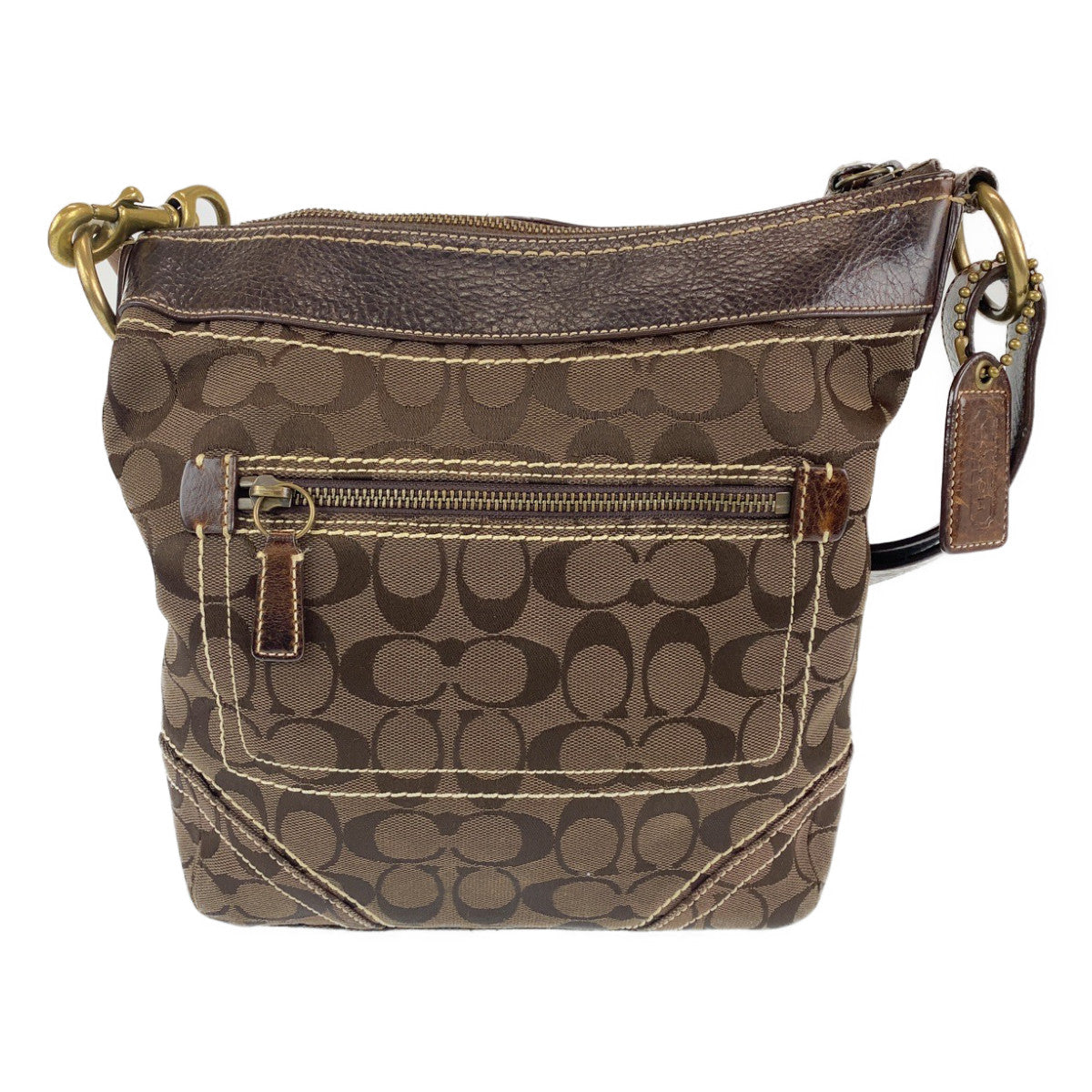 COACH コーチ シグネチャー ブラウン レザー ショルダーバッグ 肩掛け  レディース