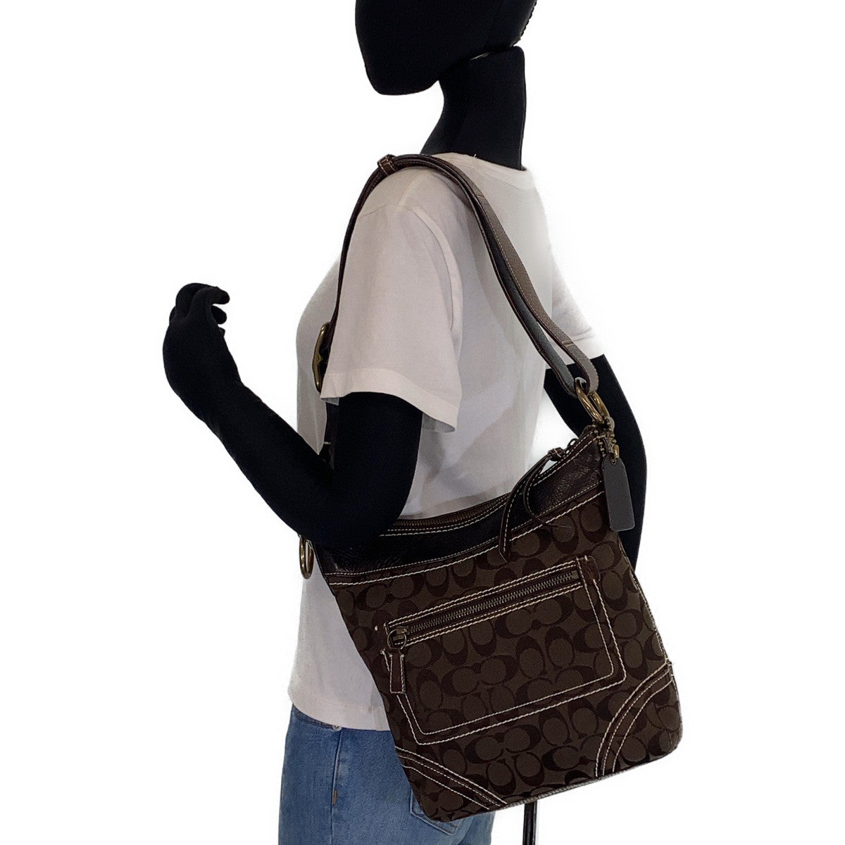 COACH コーチ シグネチャー ブラウン レザー ショルダーバッグ 肩掛け  レディース
