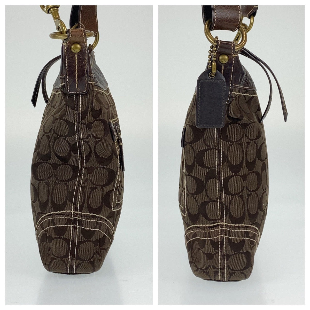 COACH コーチ シグネチャー ブラウン レザー ショルダーバッグ 肩掛け  レディース