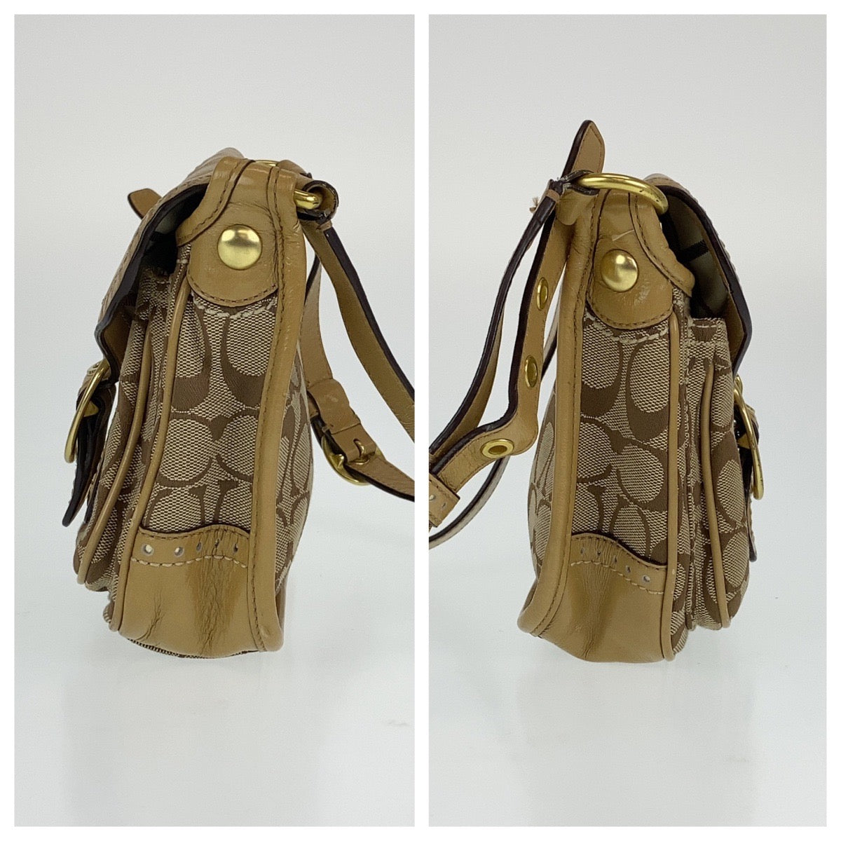 12732
COACH コーチ シグネチャー べージュ ゴールド キャンバス ショルダーバッグ 斜め掛け ポシェット  レディース ABP5