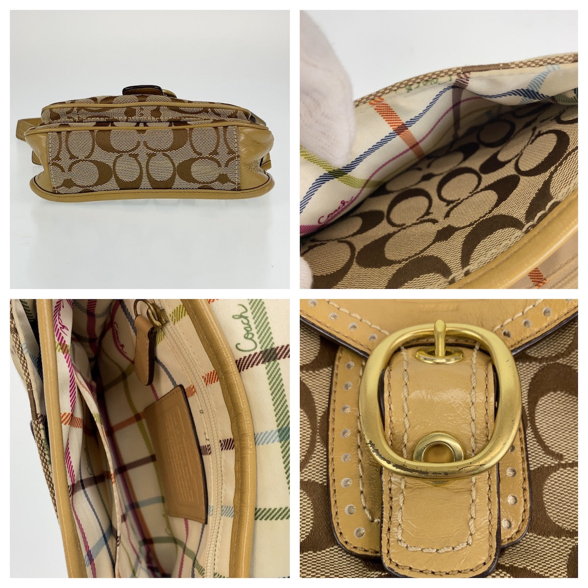 12732
COACH コーチ シグネチャー べージュ ゴールド キャンバス ショルダーバッグ 斜め掛け ポシェット  レディース ABP5