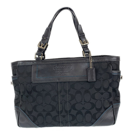 COACH コーチ シグネチャー ブラック シルバー キャンバス ハンドバッグ トートバッグ  レディース
