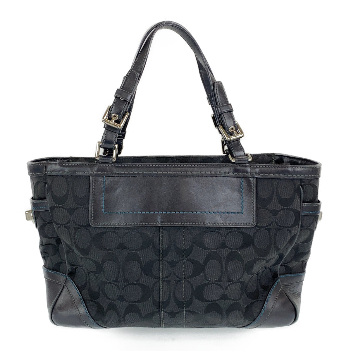 COACH コーチ シグネチャー ブラック シルバー キャンバス ハンドバッグ トートバッグ  レディース