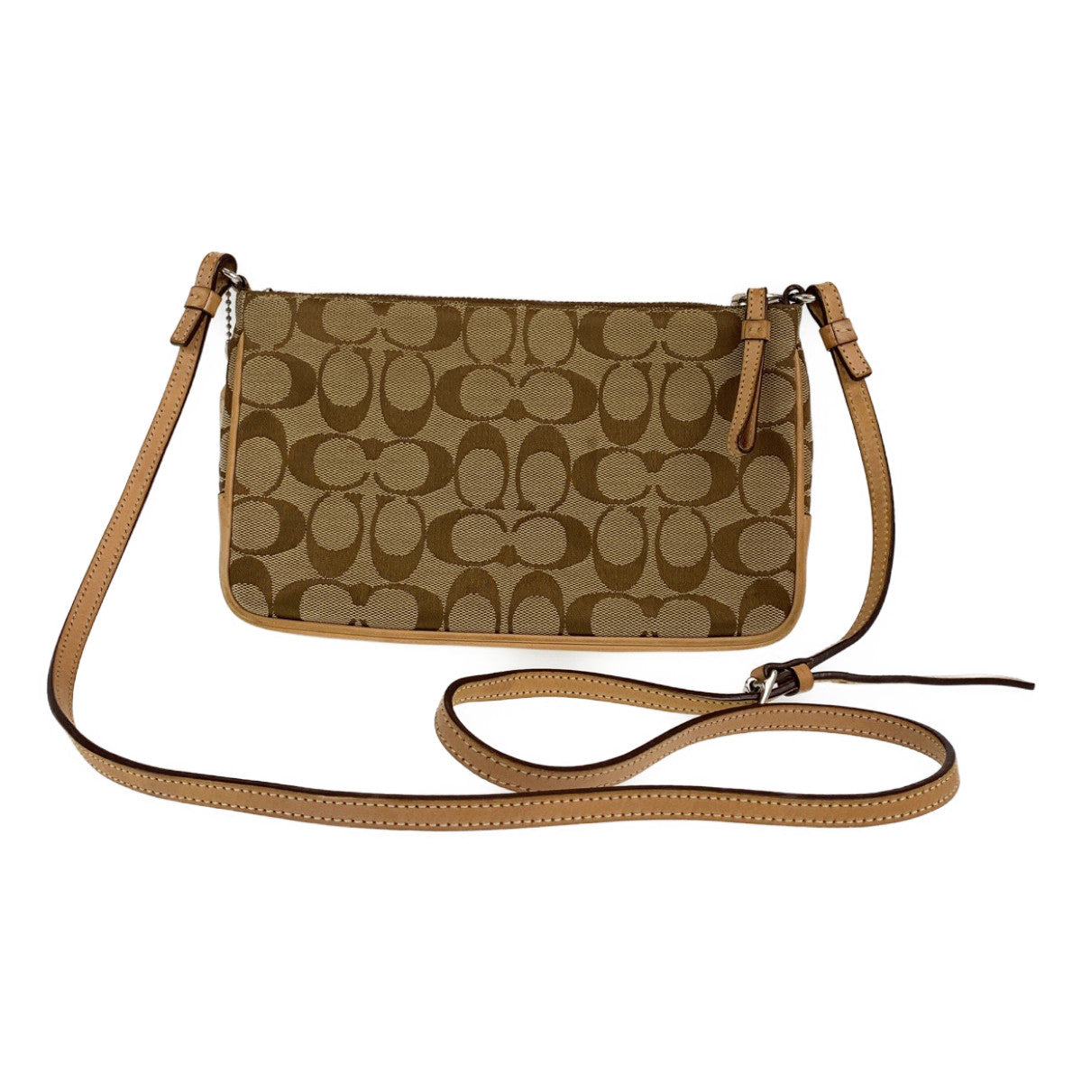 12730
COACH コーチ シグネチャー ベージュ ブラウン キャンバス ショルダーバッグ 斜め掛け ポシェット  レディース