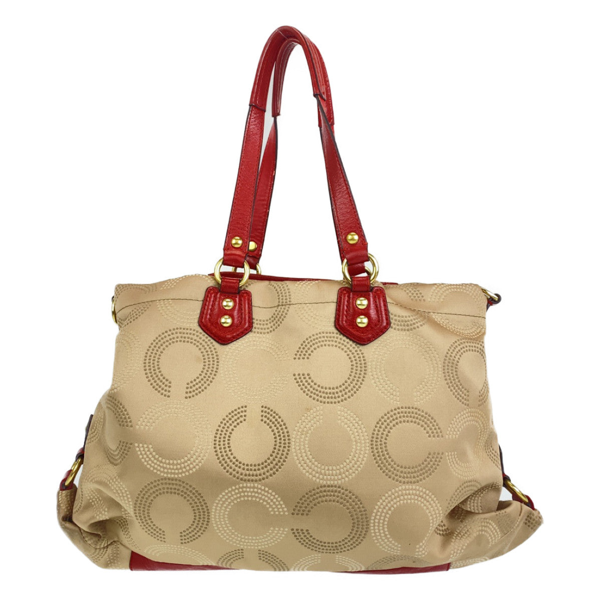 12728
COACH コーチ シグネチャー べージュ レッド ゴールド金具 キャンバス / レザー トートバッグ 2way ショルダーバッグ 斜め掛け可能  レディース