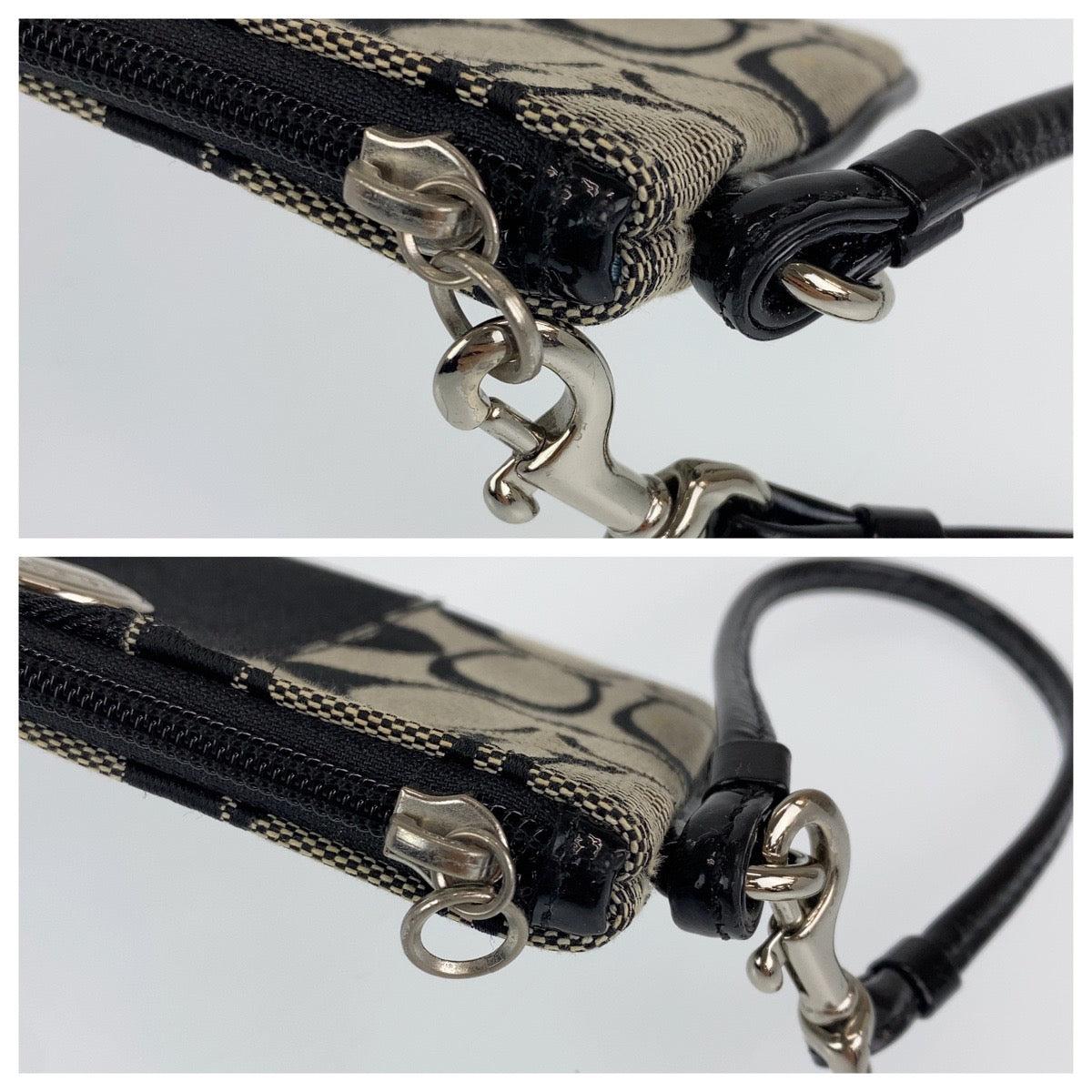 12727
COACH コーチ シグネチャー ブラック シルバー キャンバス アクセサリーポーチ リストレット レディース ABP5