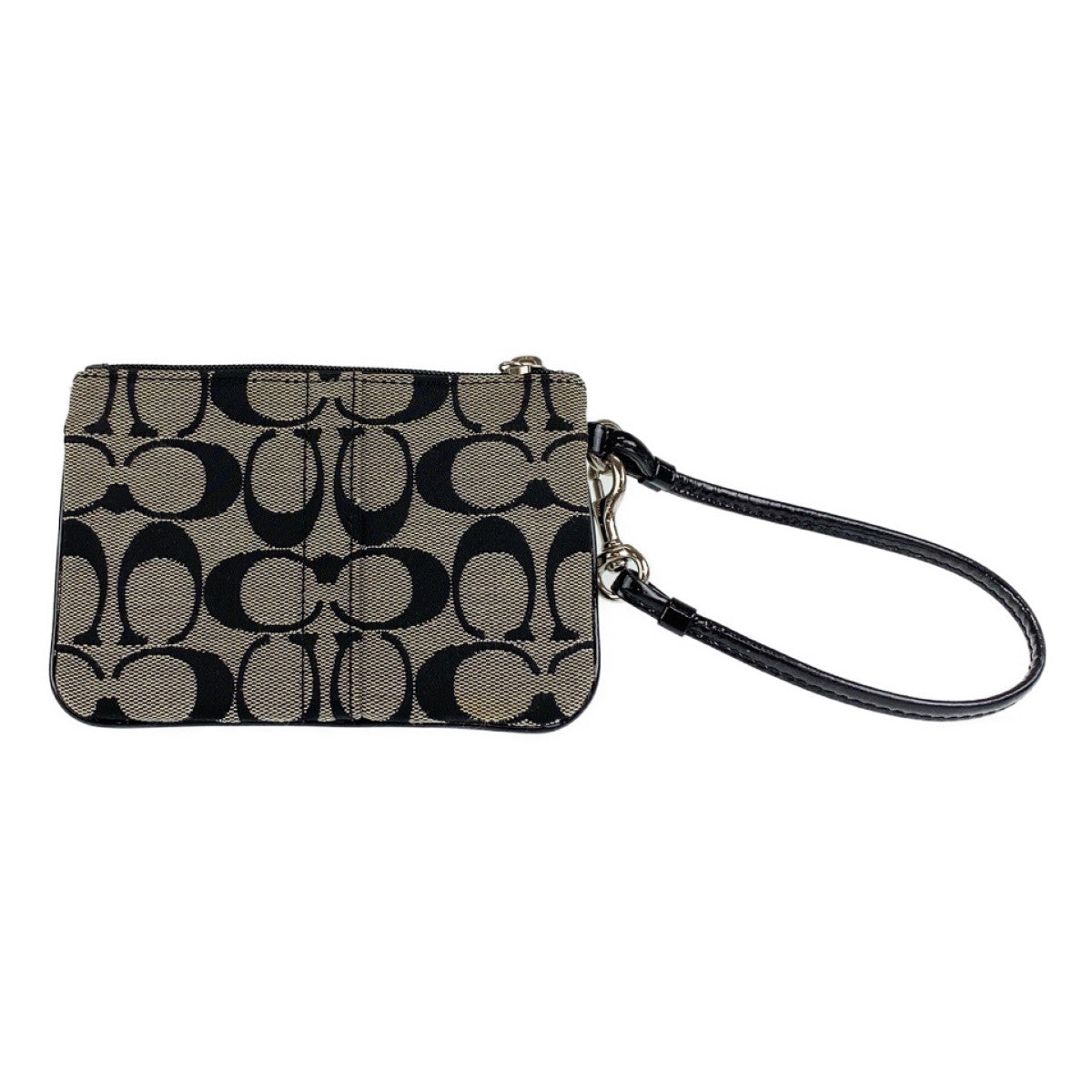 12727
 COACH Signature Black Silver Canvas Accessory Pouch Wristlet for Women