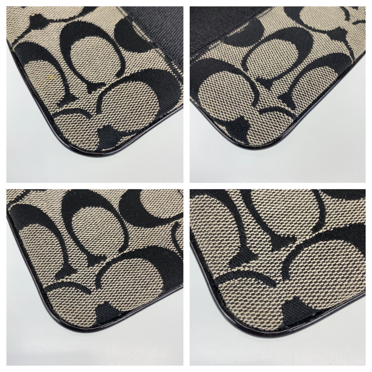 12727
 COACH Signature Black Silver Canvas Accessory Pouch Wristlet for Women