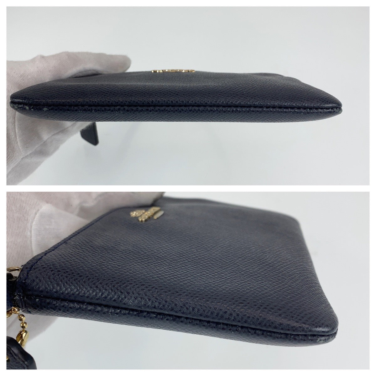 12726
COACH コーチ ネイビー ゴールド PVC アクセサリーポーチ ハンドバッグ  レディース