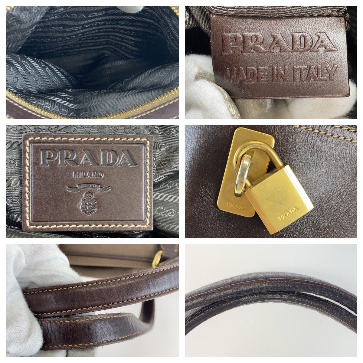 10015
PRADA プラダ ロゴジャガード ブラウン キャンバス / レザー ショルダーバッグ ハンドバッグ トートバッグ  レディース