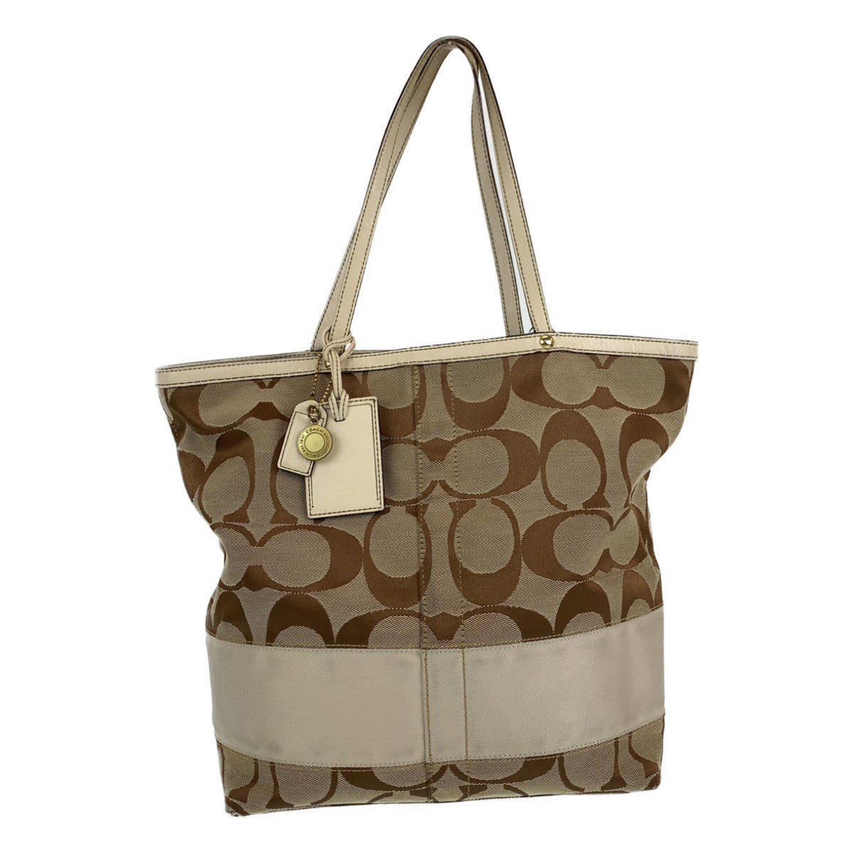 12725
COACH コーチ シグネチャー ブラウン ベージュ ホワイト レザー / キャンバス 10125 トートバッグ ショルダーバッグ レディース AB5