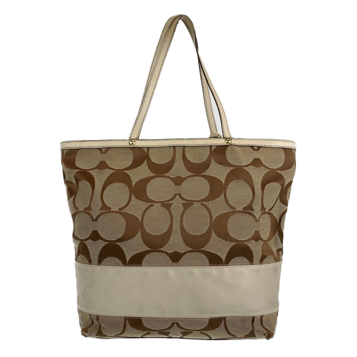 12725
COACH コーチ シグネチャー ブラウン ベージュ ホワイト レザー / キャンバス 10125 トートバッグ ショルダーバッグ レディース AB5