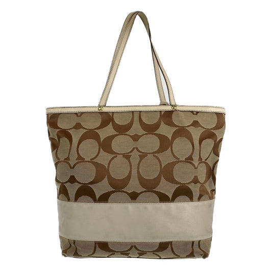 12725
COACH コーチ シグネチャー ブラウン ベージュ ホワイト レザー / キャンバス 10125 トートバッグ ショルダーバッグ レディース AB5