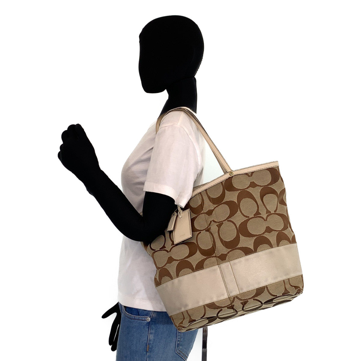 12725
COACH コーチ シグネチャー ブラウン ベージュ ホワイト レザー / キャンバス 10125 トートバッグ ショルダーバッグ レディース AB5