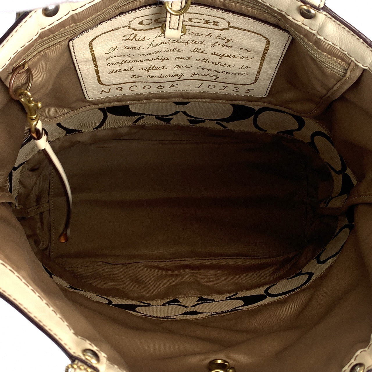 12725
COACH コーチ シグネチャー ブラウン ベージュ ホワイト レザー / キャンバス 10125 トートバッグ ショルダーバッグ レディース AB5